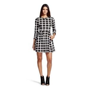 NWT K Kersh Black White Geometric Grid dress a lin twirl new medium m